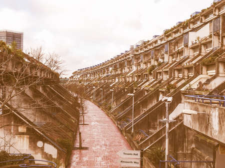 LONDON, ENGLAND, UK - MARCH 04, 2009: The Alexandra Road estate designed in 1968 by Neave Brown applies the terraced house model to high-density public housing is a masterpiece of new brutalist architecture vintageのeditorial素材