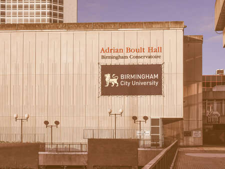 BIRMINGHAM, UK - SEPTEMBER 25, 2015: The Adrian Boult Hall is the main concert hall of the Birmingham Conservatoire in Paradise Circus vintageのeditorial素材