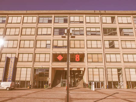 TURIN, ITALY - JANUARY 24, 2014: The Fiat Lingotto car factory designed by Trucco in 1916 was the largest car factory at the time and still houses the Fiat directional centre and an exhibition complex vintageのeditorial素材