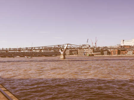 LONDON, UK - SEPTEMBER 28, 2015: Panoramic view of River Thames vintageのeditorial素材