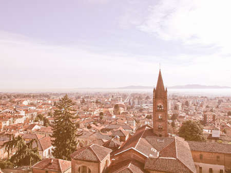 View of the cities of Rivoli, Collegno and Turin from the Rivoli castle hill vintageのeditorial素材