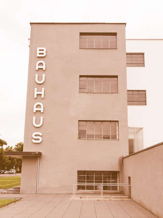 DESSAU, GERMANY - JUNE 13, 2014: The Bauhaus art school iconic building designed by architect Walter Gropius in 1925 is a listed masterpiece of modern architecture vintageのeditorial素材