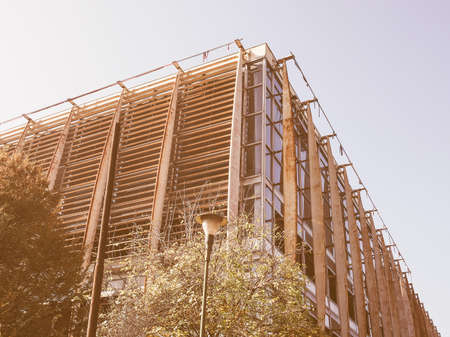 TURIN, ITALY - NOVEMBER 07, 2015: Palazzo del Lavoro meaning Palace of Work designed by Nervi in 1961 is a masterpiece of modern architecture now an abandoned ruin vintageのeditorial素材