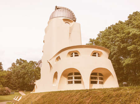 POTSDAM, GERMANY - MAY 10, 2014: The Einstein Turm astrophysical observatory was designed by architect Erich Mendelsohn in 1917 for Albert Einstein to validate his Relativity Theory vintageのeditorial素材