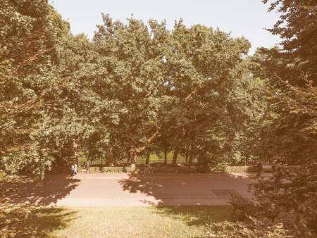 TURIN, ITALY - JULY 11, 2015: Tourists in Parco del Valentino park vintageのeditorial素材