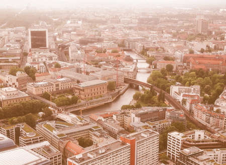 BERLIN, GERMANY - MAY 08, 2014: Aerial bird eye view of the city of Berlin Germany vintageのeditorial素材