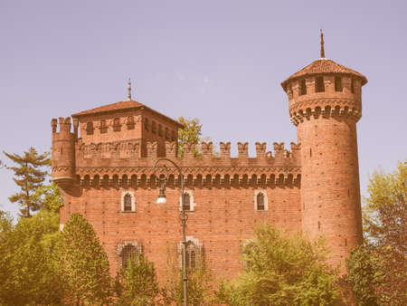 The Medieval Castle in Parco del Valentino Turin Italy vintageのeditorial素材
