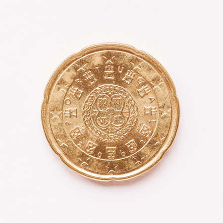 Currency of Europe 20 cent coin from Portugal vintage