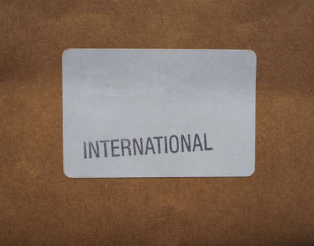 International label on a small packet or parcelの写真素材