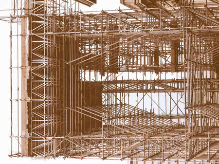 Temporary scaffold for construction works at building site vintageの写真素材