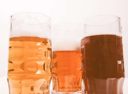 Many glasses of German beers including weiss dunkel and lager vintageの写真素材