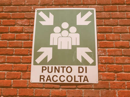 Italian assembly point sign in case of fire vintage