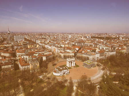Aerial view of the city of Milan in Italy vintageの写真素材
