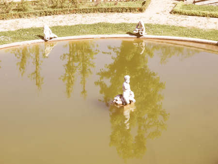 Fontana di Nettuno (Neptune fountain) at Villa Della Regina, Turin, Italy vintageの写真素材