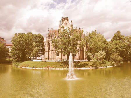 The Johanneskirche gothic church in Stuttgart, Germany vintageの写真素材