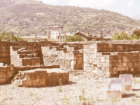 Ruins of the Roman Theatre in Aoste Italy vintageの写真素材