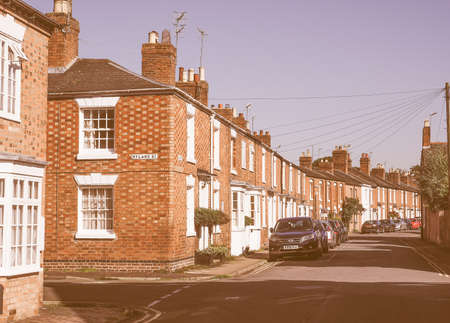 STRATFORD UPON AVON, UK - SEPTEMBER 26, 2015: A row of typically British terraced houses aka townhouses vintageのeditorial素材