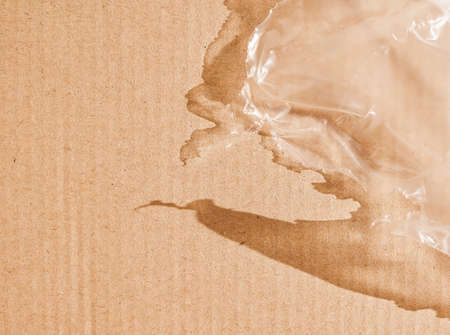 Vintage looking Brown corrugated cardboard texture with transparent nylon useful as a background
