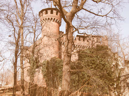 Castello Medievale medieval castle, Turin, Italy vintageのeditorial素材