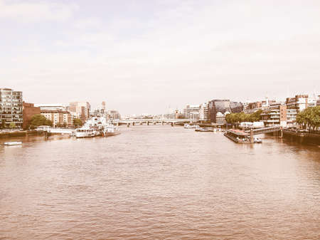 Panoramic view of River Thames London UK vintage