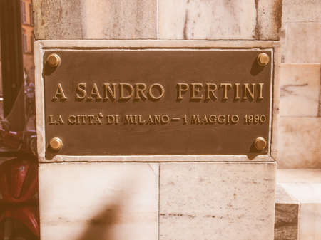 MILAN, ITALY - APRIL 10, 2014: The Sandro Pertini monument in Milan dedicated to the former Italian...