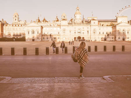 LONDON, UK - SEPTEMBER 27, 2015: Tourists visiting the Whitehall palace vintageのeditorial素材
