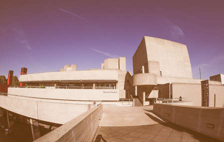 LONDON, UK - SEPTEMBER 28, 2015: The National Theatre designed by Sir Denys Lasdun is a masterpiece of new brutalist architecture seen with fisheye lens vintageのeditorial素材