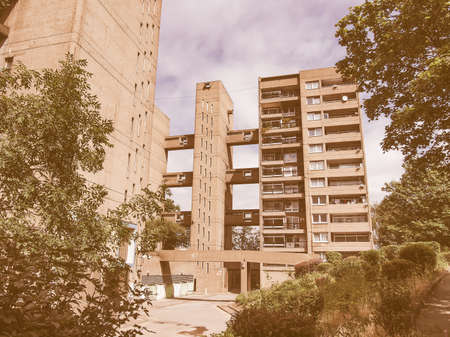 LONDON, ENGLAND, UK - JUNE 20, 2011: The Balfron Tower designed by Erno Goldfinger in 1963 is a Grade II listed masterpiece of new brutalist architecture vintageのeditorial素材