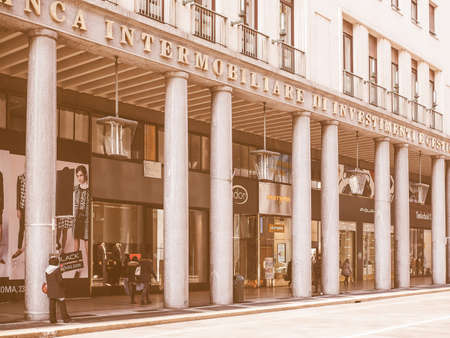 TURIN, ITALY - FEBRUARY 19, 2015: Via Roma is the main central high street in Turin vintageのeditorial素材