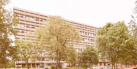 BERLIN, GERMANY - MAY 11, 2014: The Corbusier Haus was designed by Le Corbusier in 1957 following his concept of Unite d'Habitation (Housing Unit) vintageのeditorial素材