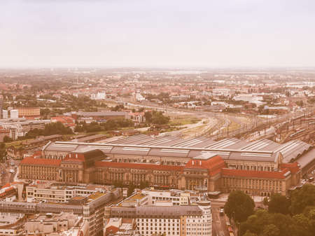 LEIPZIG, GERMANY - JUNE 14, 2014: Aerial view of the city vintageのeditorial素材