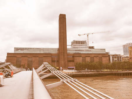 LONDON, UK - JUNE 10, 2015: Tate Modern art gallery in South Bank powerstation among the largest and most visited art galleries in the UK vintageのeditorial素材