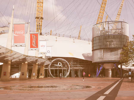 LONDON, UK - SEPTEMBER 29, 2015: The Millennium Dome built in celebration of the third millennium in year 2000 now houses the O2 arena music hall vintageのeditorial素材