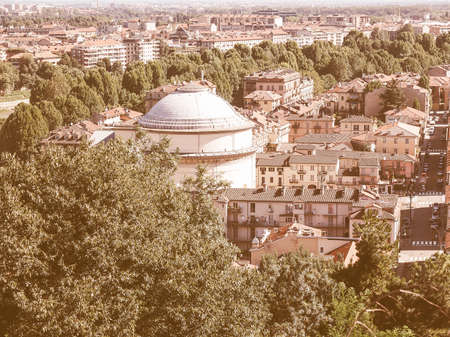 Turin skyline panorama seen from the hills surrounding the city vintage