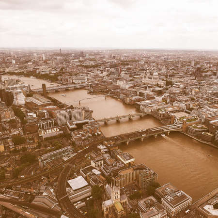 LONDON, UK - JUNE 10, 2015: Aerial view of River Thames vintageのeditorial素材