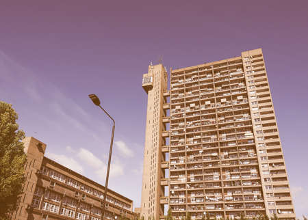 LONDON, UK - SEPTEMBER 28, 2015: The Trellick Tower designed by Erno Goldfinger in 1964 is a...