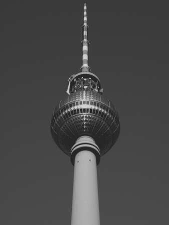 Berlin Fernsehturm television tower - faded vintage black and white effectのeditorial素材
