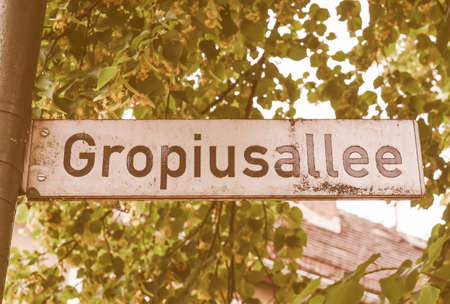 Groupiusallee street sign in Dessau in Germany vintageの写真素材