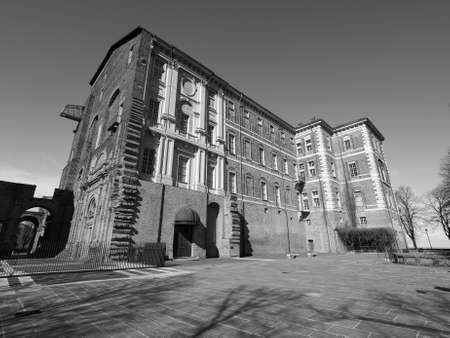 The Rivoli Castle in Rivoli near Turin in Rivoli, Italy in black and whiteのeditorial素材