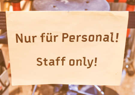 Nur fuer personal meaning Staff only sign vintageの写真素材