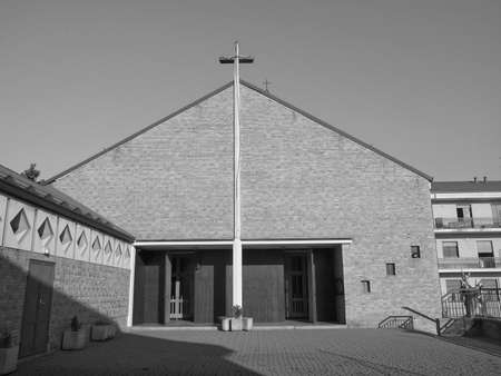 Parrocchia di SS Eusebio e Secondo parich church in Cavagnolo, Piedmont, Italy in black and whiteの写真素材