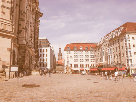 DRESDEN, GERMANY - JUNE 11, 2014: Tourists visiting the Neumarkt new market square vintageのeditorial素材