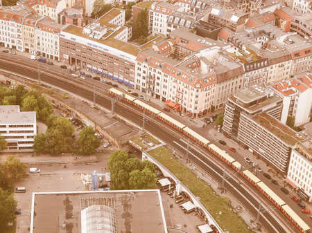 BERLIN, GERMANY - MAY 08, 2014: Aerial bird eye view of the city of Berlin Germany vintageのeditorial素材