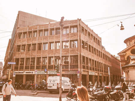 MILAN, ITALY - APRIL 10, 2014: The 12 Via Mazzini House designed by architects Figini Pollini in a new brutalist style is a masterpiece of modern architecture vintageのeditorial素材