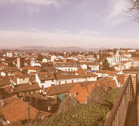 Aerial view of the city of Chieri from the Chiesa di San Giorgio meaning St George church vintageの写真素材