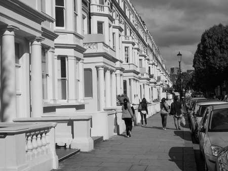 LONDON, UK - SEPTEMBER 27, 2015: Row of Terraced Houses in black and whiteのeditorial素材