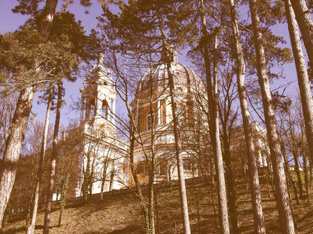 The baroque Basilica di Superga church on the Turin hill, Italy vintage