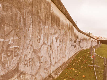 The Berlin Wall (Berliner Mauer) in Germany vintageの写真素材