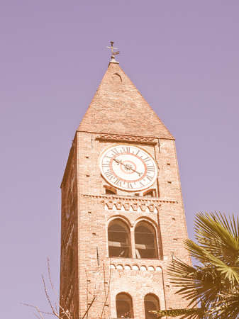 Steeple of the church of Santa Maria della Stella, Rivoli, Italy vintageの写真素材