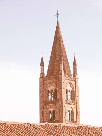 Church steeple in Rivoli, Turin, Italy vintageの写真素材